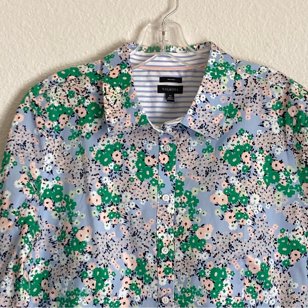 Talbots Non-Iron Perfect Shirt in Ditsy Bundle Size 14 in Blue Sky Multi - Picture 6 of 12